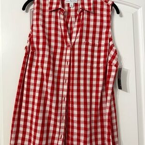 Kim Rogers Red and White Gingham Sleeveless Button-Down Shirt